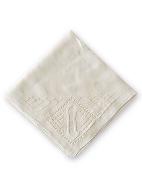 Antique Midcentury Off White Linen J Monogram Embroidered Handkerchief
